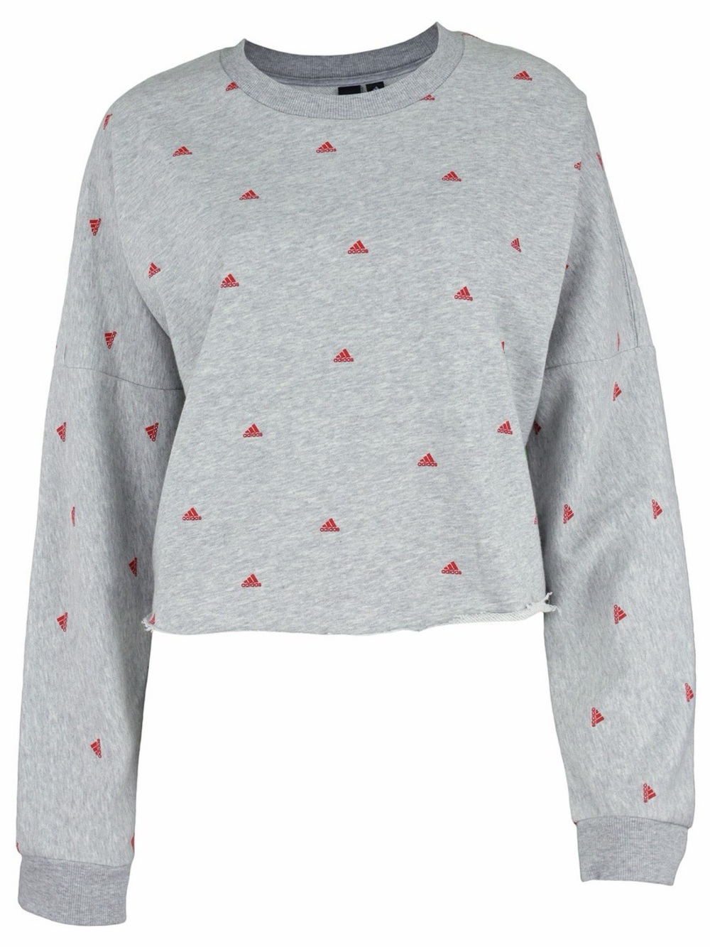 Adidas Heather Gray Crop Top with Red Logo Pattern